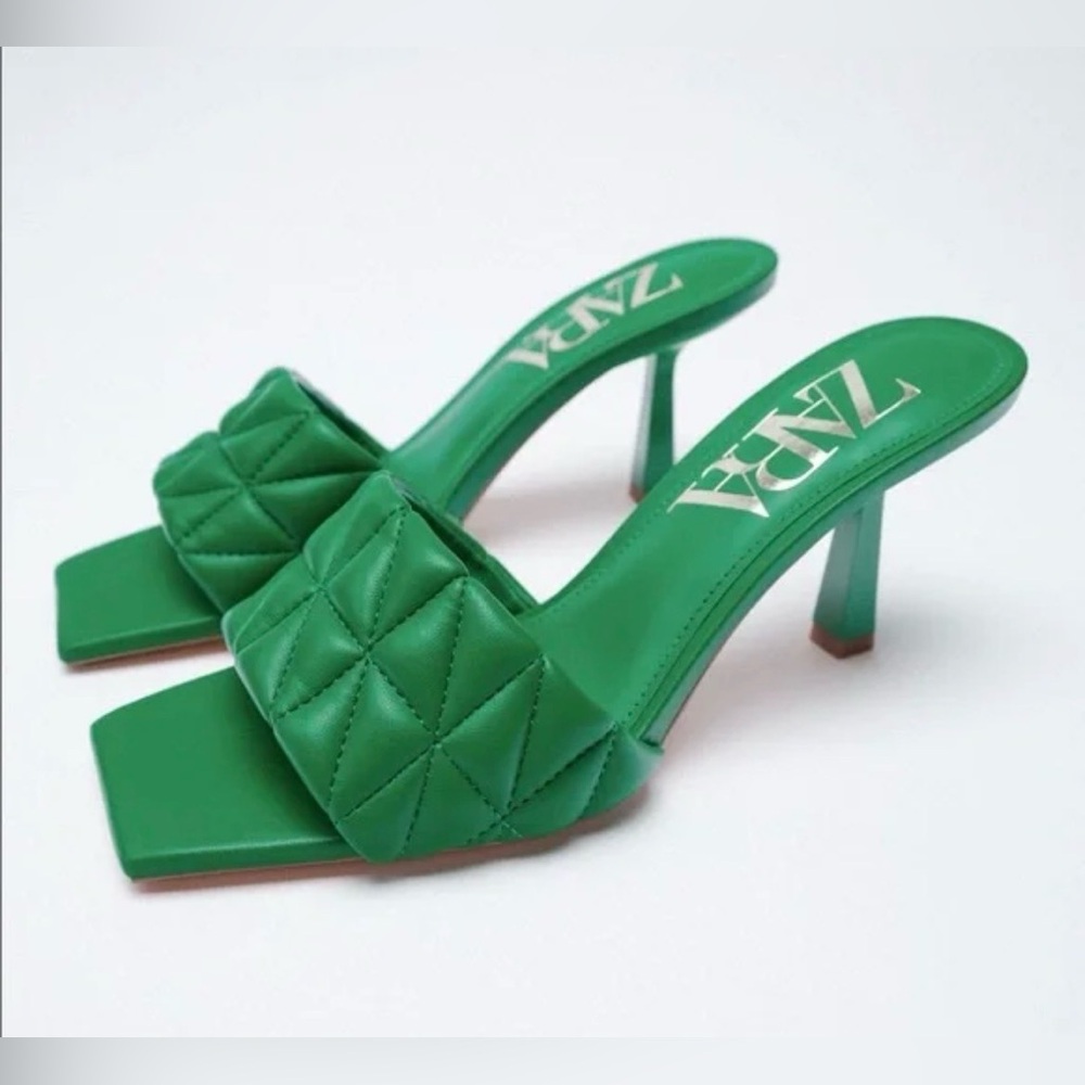 Zara Emerald Quilted Heeled Mules